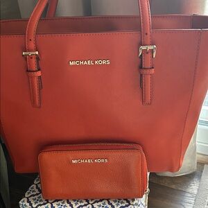 Michael Kors Orange Tote and Wallet Set